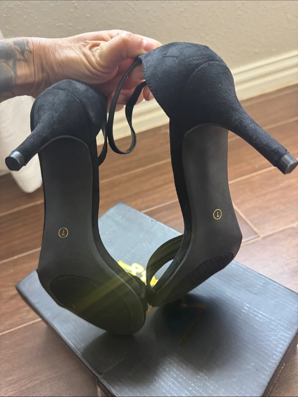 Lulu's Black Suede Open-Toe Ankle-Strap Heels